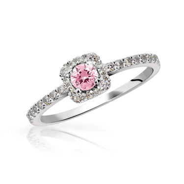 Zlatý zásnubní prsten DF 2800, bílé zlato, růžový safír s diamanty
