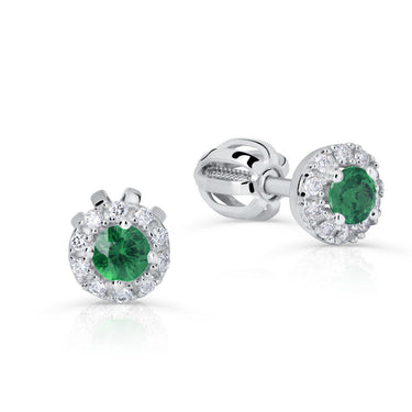 Zlaté dámské náušnice DF 3100, smaragd s diamanty, bílé zlato