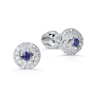 Zlaté dámské náušnice DF 3159, safír s diamanty, bílé zlato