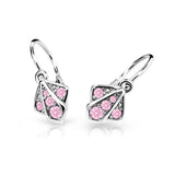 Dětské náušnice Danfil C2241 z bílého zlata s kamínky Pink, zapínání brizura