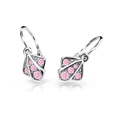 Dětské náušnice Danfil C2241 z bílého zlata s kamínky Pink, zapínání brizura