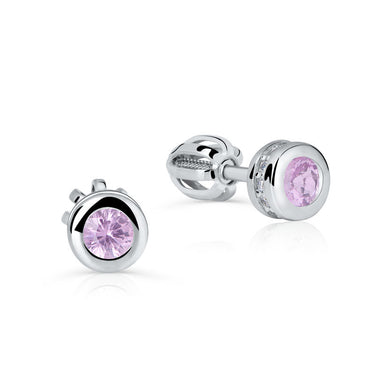 Zlaté dámské náušnice DF 3239, růžový safír s diamanty, bílé zlato