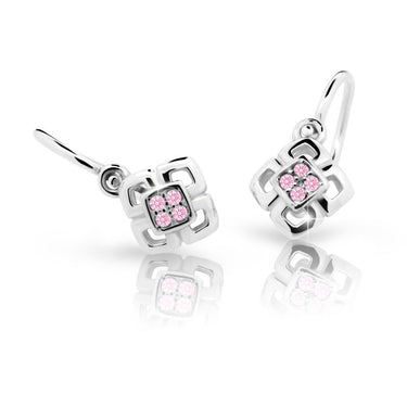 Dětské náušnice Danfil C2240 z bílého zlata s kamínky Pink, zapínání brizura