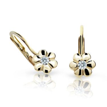 Dětské náušnice Danfil kytičky C1736 ze žlutého zlata s kamínkem White, zapínání klapka