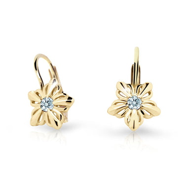 Dětské náušnice Danfil kytičky C2238 ze žlutého zlata s kamínkem White, zapínání klapka