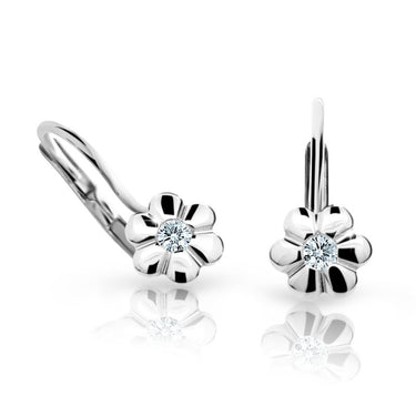 Dětské náušnice Danfil kytičky C1736 z bílého zlata s kamínkem White, zapínání klapka