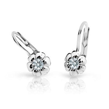 Dětské náušnice Danfil kytičky C2151 z bílého zlata s kamínkem White, zapínání klapka
