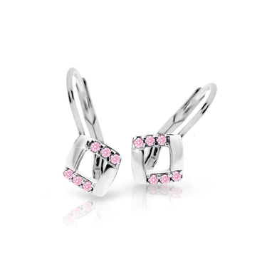 Dětské náušnice Danfil C2268 z bílého zlata s kamínky Pink, zapínání klapka