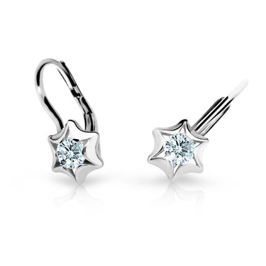 Dětské náušnice Danfil hvězdičky C2159 z bílého zlata s kamínkem White, zapínání klapka