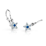 Dětské náušnice Danfil hvězdičky C2118 z bílého zlata s kamínkem Dark Blue, zapínání brizura