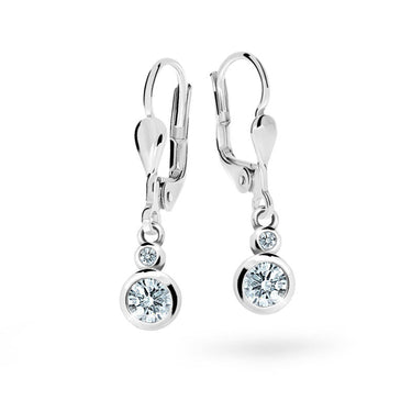 Dětské visací náušnice Danfil C1984 z bílého zlata s kamínky White, zapínání klapka