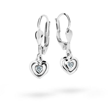 Dětské visací náušnice Danfil srdíčka C2177 z bílého zlata s kamínkem White, zapínání klapka