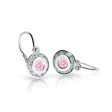 Dětské náušnice Danfil C2400 z bílého zlata s kamínkem Pink