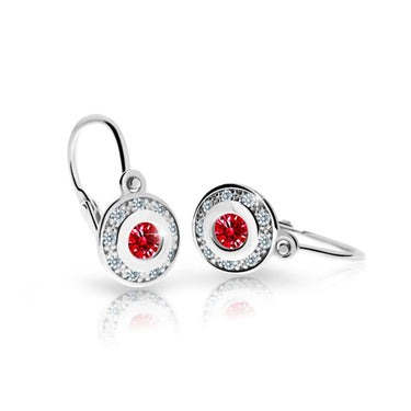 Dětské náušnice Danfil C2400 z bílého zlata s kamínkem Ruby Dark