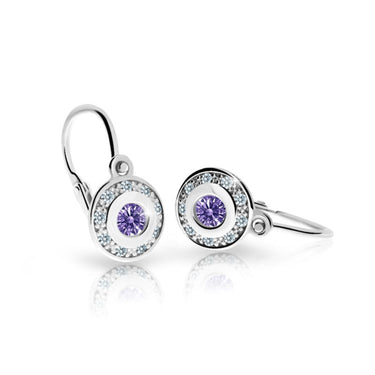 Dětské náušnice Danfil C2400 z bílého zlata s kamínkem Amethyst
