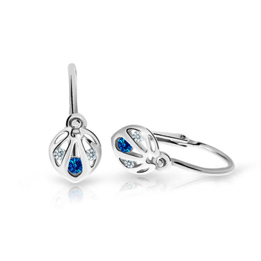 Dětské náušnice Danfil C2265 z bílého zlata s kamínkem Dark Blue, zapínání brizura