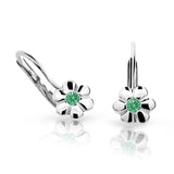 Dětské náušnice Danfil kytičky C1736 z bílého zlata s kamínkem Emerald Green, zapínání klapka