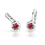 Dětské náušnice Danfil kytičky C2151 z bílého zlata s kamínkem Ruby Dark, zapínání klapka