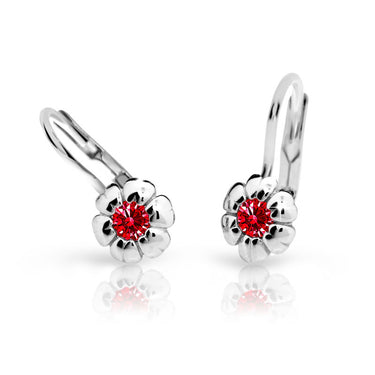Dětské náušnice Danfil kytičky C2151 z bílého zlata s kamínkem Ruby Dark, zapínání klapka