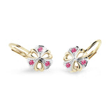 Dětské náušnice Danfil kytičky C2230 ze žlutého zlata s kamínky Tcf Red, zapínání klapka