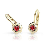 Dětské náušnice Danfil kytičky C2151 ze žlutého zlata s kamínkem Ruby Dark, zapínání klapka