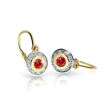 Dětské náušnice Danfil C2400 ze žlutého zlata s kamínkem Ruby Dark