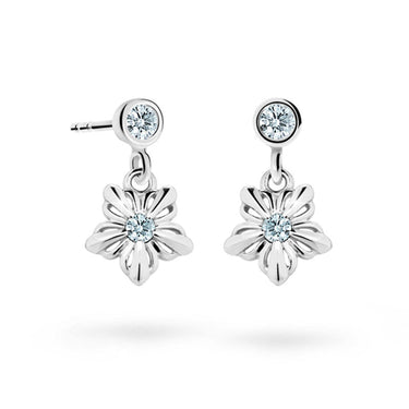 Dětské visací náušnice Danfil kytičky C2238 z bílého zlata s kamínkem White, zapínání balónek