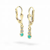 Dětské visací náušnice Danfil C2255 ze žlutého zlata s kamínky Mint Green, zapínání klapka