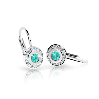 Dětské náušnice Danfil C2400 z bílého zlata s kamínkem Mint Green, zapínání klapka