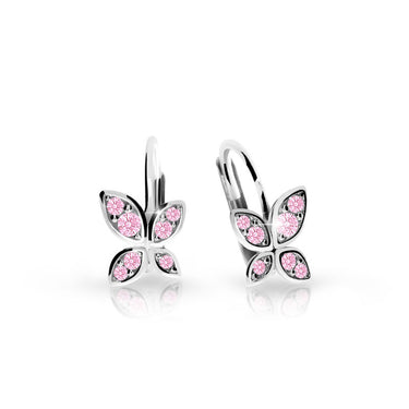 Dětské náušnice Danfil C2259 z bílého zlata s kamínky Pink, zapínání klapka