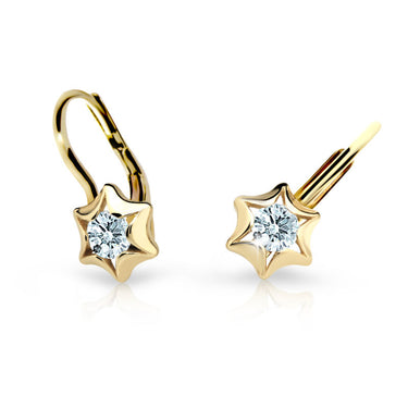Dětské náušnice Danfil hvězdičky C2159 ze žlutého zlata s kamínkem White, zapínání klapka
