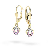 Dětské visací náušnice Danfil C2270 ze žlutého zlata s kamínky Pink, zapínání klapka