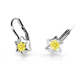 Dětské náušnice Danfil hvězdičky C2159 z bílého zlata s kamínkem Yellow, zapínání klapka