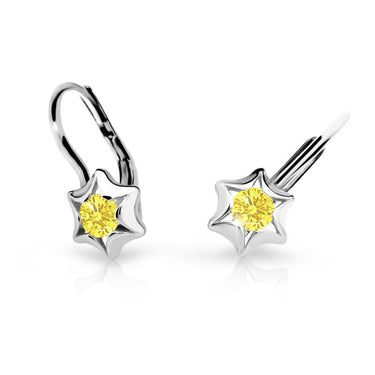 Dětské náušnice Danfil hvězdičky C2159 z bílého zlata s kamínkem Yellow, zapínání klapka
