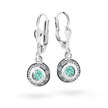 Dětské visací náušnice Danfil C2400 z bílého zlata s kamínkem Mint Green, zapínání klapka