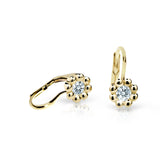 Dětské náušnice Danfil kytičky C2030 ze žlutého zlata s kamínkem White, zapínání klapka