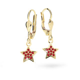 Dětské visací náušnice Danfil hvězdičky C2228 ze žlutého zlata s kamínky Ruby Dark, zapínání klapka