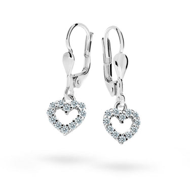 Dětské visací náušnice Danfil srdíčka C2157 z bílého zlata s kamínky White, zapínání klapka