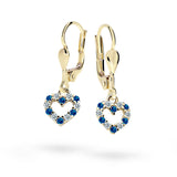 Dětské visací náušnice Danfil srdíčka C2157 ze žlutého zlata s kamínky Dark Blue, zapínání klapka