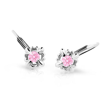 Dětské náušnice Danfil C2212 z bílého zlata s kamínkem Pink, zapínání klapka