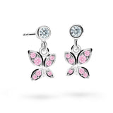Dětské visací náušnice Danfil C2259 z bílého zlata s kamínky Pink, zapínání puzeta