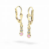 Dětské visací náušnice Danfil C2255 ze žlutého zlata s kamínky Pink, zapínání klapka