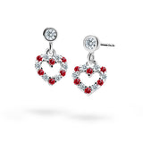 Dětské visací náušnice Danfil srdíčka C2157 z bílého zlata s kamínky Ruby Dark, zapínání balónek