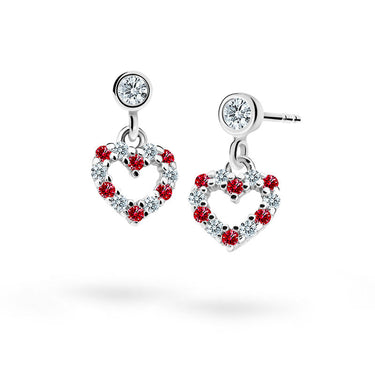 Dětské visací náušnice Danfil srdíčka C2157 z bílého zlata s kamínky Ruby Dark, zapínání balónek