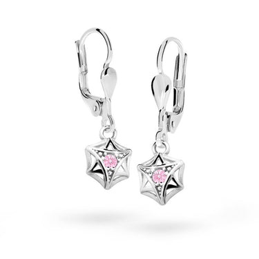 Dětské visací náušnice Danfil C2209 z bílého zlata s kamínkem Pink, zapínání klapka