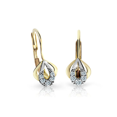 Dětské náušnice Danfil C2270 ze žlutého zlata s kamínky White, zapínání klapka