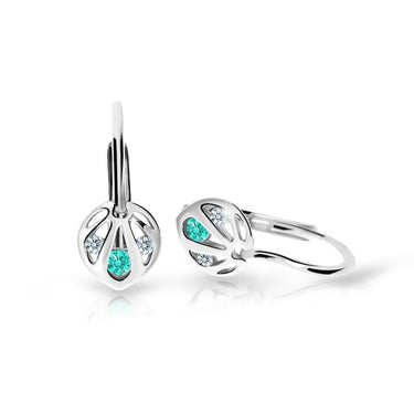 Dětské náušnice Danfil C2265 z bílého zlata s kamínkem Mint Green, zapínání klapka