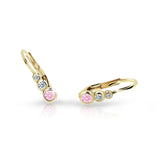 Dětské náušnice Danfil C2255 ze žlutého zlata s kamínky Pink, zapínání klapka