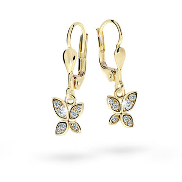 Dětské visací náušnice Danfil C2259 ze žlutého zlata s kamínky White, zapínání klapka