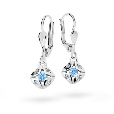 Dětské visací náušnice Danfil C2250 z bílého zlata s kamínkem Arctic Blue, zapínání klapka